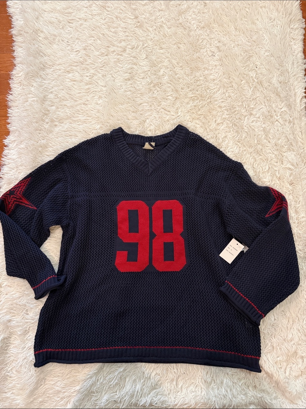 Women’s Navy Knit Sweater with Red '98' Graphic XL
